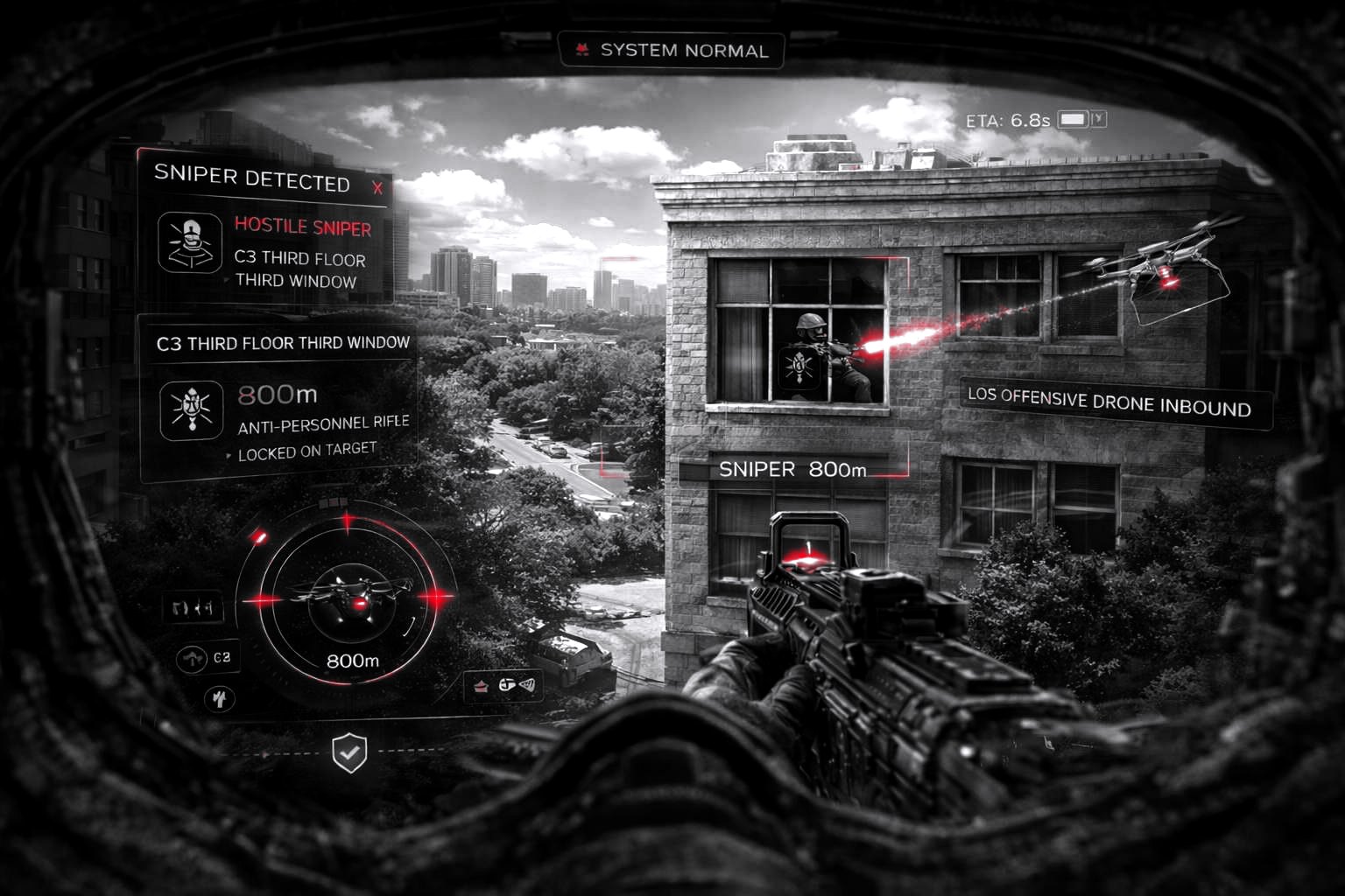Simulated IRIS view: target locked at 800 meters